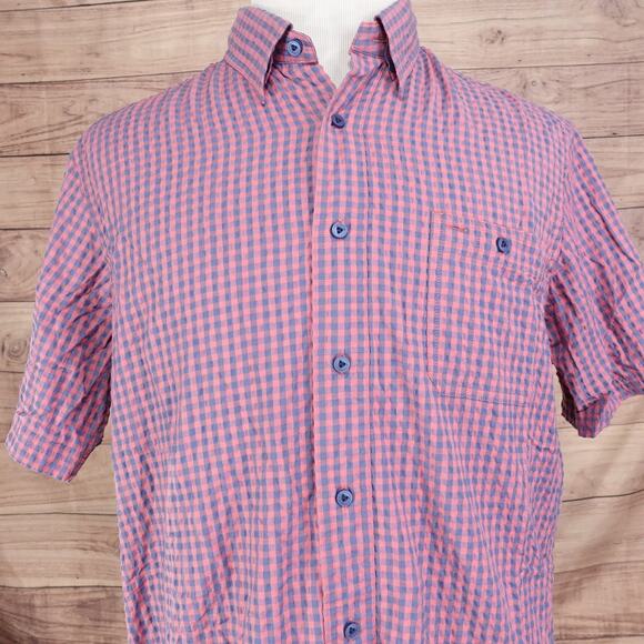 DANIEL CREMIEUX PERFORMANCE GINGHAM CHECK SEERSUCKER-LIKE BUTTON UP SHIRT L - Picture 1 of 7